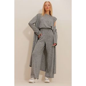 Trend Alaçatı Stili Dámské Antracitové Rameno Polstrované Halenka Crew-neck S Kalhotami A Svetrem Slim Knitwear Set Suit obraz