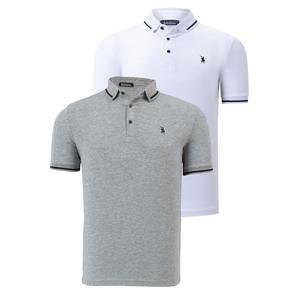 DOUBLE SET T8586 DEWBERRY MEN'S T-SHIRT-WHITE-GREY obraz