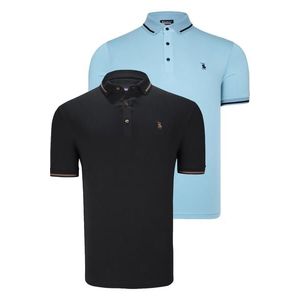 DOUBLE SET T8586 DEWBERRY MEN'S T-SHIRT-BLACK-CYAN obraz