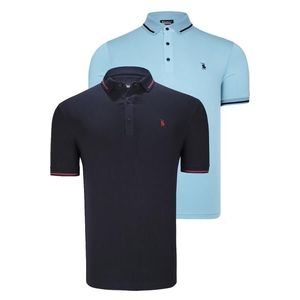 DOUBLE SET T8586 DEWBERRY MEN'S T-SHIRT-NAVY-CYAN obraz