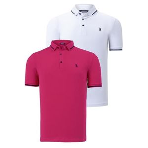 DOUBLE SET T8586 DEWBERRY MEN'S T-SHIRT-FUCHSIA-WHITE obraz