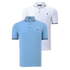 DOUBLE SET T8586 DEWBERRY MEN'S T-SHIRT-WHITE-LIGHT BLUE obraz