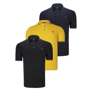 TRIPLE SET T8586 DEWBERRY MEN'S T-SHIRT-BLACK-NAVY-YELLOW obraz