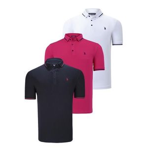 TRIPLE SET T8586 DEWBERRY MEN'S T-SHIRT-NAVY-WHITE-FUCHSIA obraz