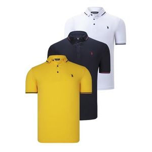 TRIPLE SET T8586 DEWBERRY MEN'S T-SHIRT-NAVY-WHITE-YELLOW obraz