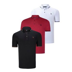 TRIPLE SET T8586 DEWBERRY MEN'S T-SHIRT-BLACK-WHITE-BURGUNDY obraz