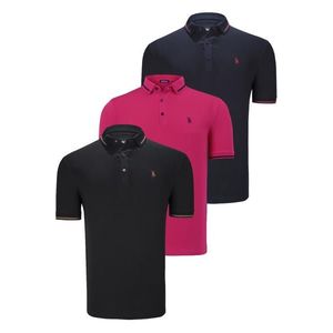 TRIPLE SET T8586 DEWBERRY MEN'S T-SHIRT-BLACK-NAVY-FUCHSIA obraz