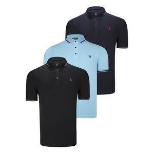 TRIPLE SET T8586 DEWBERRY MEN'S T-SHIRT-BLACK-NAVY-CYAN obraz