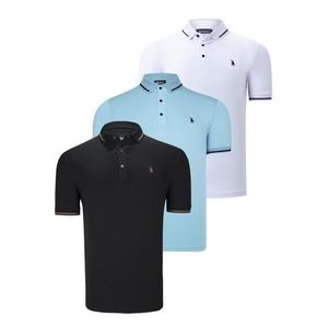 TRIPLE SET T8586 DEWBERRY MEN'S T-SHIRT-BLACK-WHITE-CYAN obraz