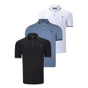 TRIPLE SET T8586 DEWBERRY MEN'S T-SHIRT-BLACK-WHITE-INDIGO obraz