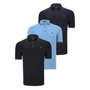 TRIPLE SET T8586 DEWBERRY MEN'S T-SHIRT-BLACK-NAVY-LIGHT BLUE obraz