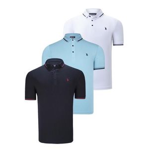 TRIPLE SET T8586 DEWBERRY MEN'S T-SHIRT-NAVY-WHITE-CYAN obraz