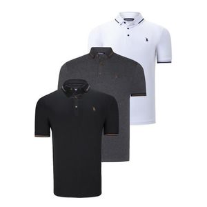 TRIPLE SET T8586 DEWBERRY MEN'S T-SHIRT-BLACK-WHITE-ANTHRACITE obraz