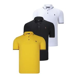 TRIPLE SET T8586 DEWBERRY MEN'S T-SHIRT-BLACK-WHITE-YELLOW obraz