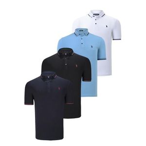 QUADRUPLE SET T8586 DEWBERRY MEN'S T-SHIRT-BLACK-WHITE-NAVY-LIGHT BLUE obraz