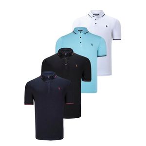 QUADRUPLE SET T8586 DEWBERRY MEN'S T-SHIRT-BLACK-WHITE-NAVY-CYAN obraz