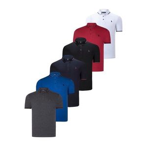 SET OF SIX T8586 DEWBERRY MEN'S T-SHIRT-BLACK-WHITE-NAVY-SAKS-ANTHRACITE-BURGUNDY obraz