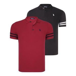 DOUBLE SET T8585 DEWBERRY MEN'S T-SHIRT-BLACK WHITE-BURGUNDY obraz