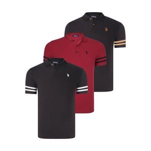 TRIPLE SET T8585 DEWBERRY MEN'S T-SHIRT-BLACK WHITE-BLACK CAMEL-BURGUNDY obraz