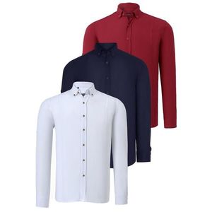 TRIPLE SET G721 DEWBERRY MEN'S SHIRT-NAVY-WHITE-BURGUNDY obraz