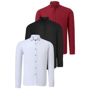 TRIPLE SET G721 DEWBERRY MEN'S SHIRT-BLACK-WHITE-BURGUNDY obraz