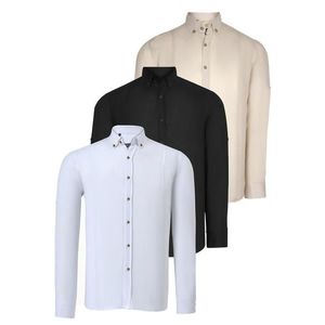 TRIPLE SET G721 DEWBERRY MEN'S SHIRT-BLACK-WHITE-BEIGE obraz