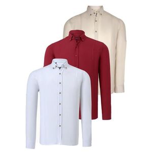 TRIPLE SET G721 DEWBERRY MEN'S SHIRT-WHITE-BURGUNDY-BEIGE obraz