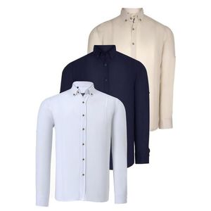 TRIPLE SET G721 DEWBERRY MEN'S SHIRT-NAVY-WHITE-BEIGE obraz