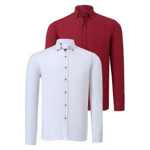 DOUBLE SET G721 DEWBERRY MEN'S SHIRT-WHITE-BURGUNDY obraz