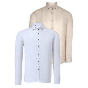 DOUBLE SET G721 DEWBERRY MEN'S SHIRT-WHITE-BEIGE obraz