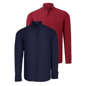 DOUBLE SET G721 DEWBERRY MEN'S SHIRT-BURGUNDY-NAVY obraz