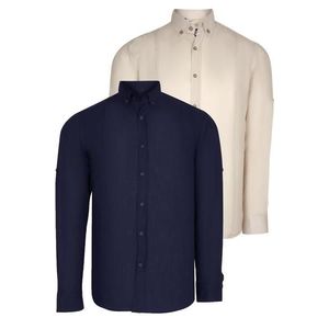 DOUBLE SET G721 DEWBERRY MEN'S SHIRT-NAVY-BEIGE obraz