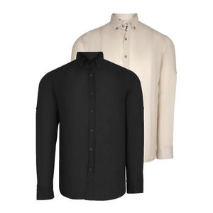 DOUBLE SET G721 DEWBERRY MEN'S SHIRT-BLACK-BEIGE obraz