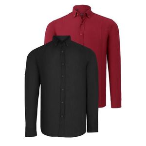 DOUBLE SET G721 DEWBERRY MEN'S SHIRT-BLACK-BURGUNDY obraz