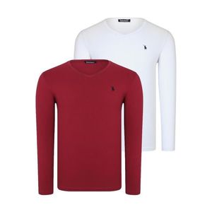 DOUBLE SET T8587 DEWBERRY V-NECK MEN'S SWEATSHIRT-WHITE-BURGUNDY obraz