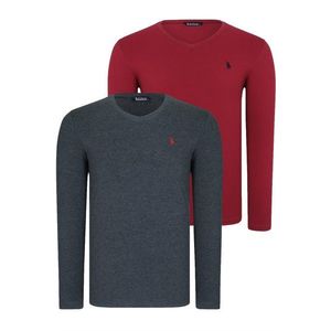 DOUBLE SET T8587 DEWBERRY V-NECK MEN'S SWEATSHIRT-BURGUNDY-ANTHRACITE obraz