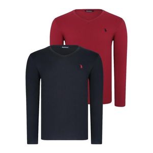 DOUBLE SET T8587 DEWBERRY V-NECK MEN'S SWEATSHIRT-BLACK-BURGUNDY obraz