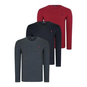 TRIPLE SET T8587 DEWBERRY V-NECK MEN'S SWEATSHIRT-BLACK-ANTHRACITE-BURGUNDY obraz