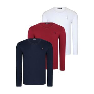 TRIPLE SET T8587 DEWBERRY V-NECK MEN'S SWEATSHIRT-WHITE-NAVY-BURGUNDY obraz