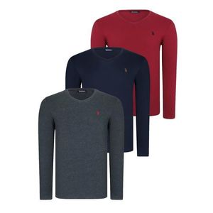 TRIPLE SET T8587 DEWBERRY V-NECK MEN'S SWEATSHIRT-NAVY-ANTHRACITE-BURGUNDY obraz