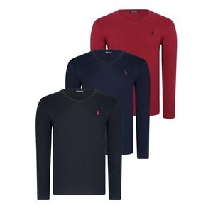 TRIPLE SET T8587 DEWBERRY V-NECK MEN'S SWEATSHIRT-BLACK-NAVY-BURGUNDY obraz