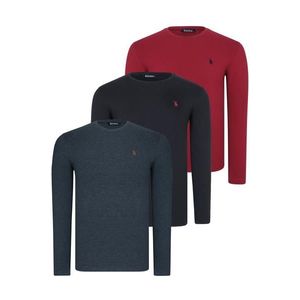 TRIPLE SET T8588 DEWBERRY ROUND NECK MEN'S SWEATSHIRT-BLACK-ANTHRACITE-BURGUNDY obraz