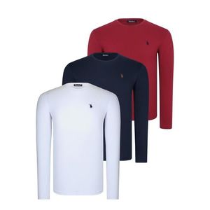 TRIPLE SET T8588 DEWBERRY ROUND NECK MEN'S SWEATSHIRT-WHITE-NAVY-BURGUNDY obraz