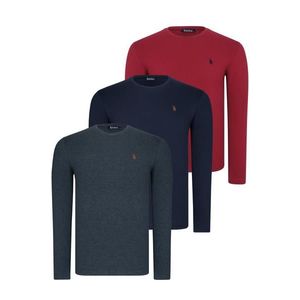 TRIPLE SET T8588 DEWBERRY ROUND NECK MEN'S SWEATSHIRT-NAVY-ANTHRACITE-BURGUNDY obraz