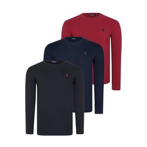 TRIPLE SET T8588 DEWBERRY ROUND NECK MEN'S SWEATSHIRT-BLACK-NAVY-BURGUNDY obraz