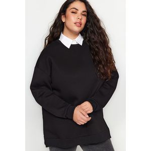 Trendyol Curve Black Thick Fleece Inside Slit Oversize Knitted Sweatshirt obraz