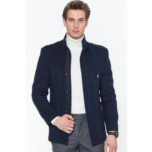 PLT8378 DEWBERRY MEN'S COAT-PLAIN NAVY BLUE obraz