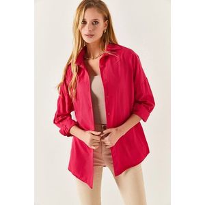 armonika Women's Fuchsia Oversize Long Basic Shirt obraz