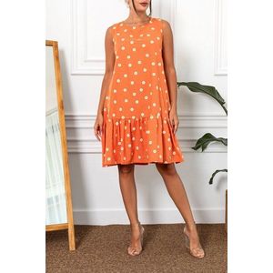 armonika Women's Orange Daisy Pattern Sleeveless Skirt with Ruffle Frilled Dress obraz