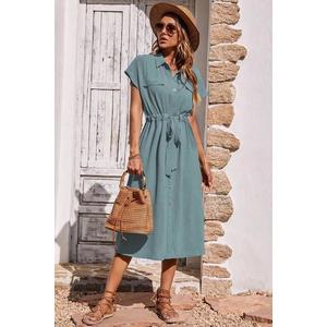 Madmext Baby Blue Shirt Collar Long Dress obraz